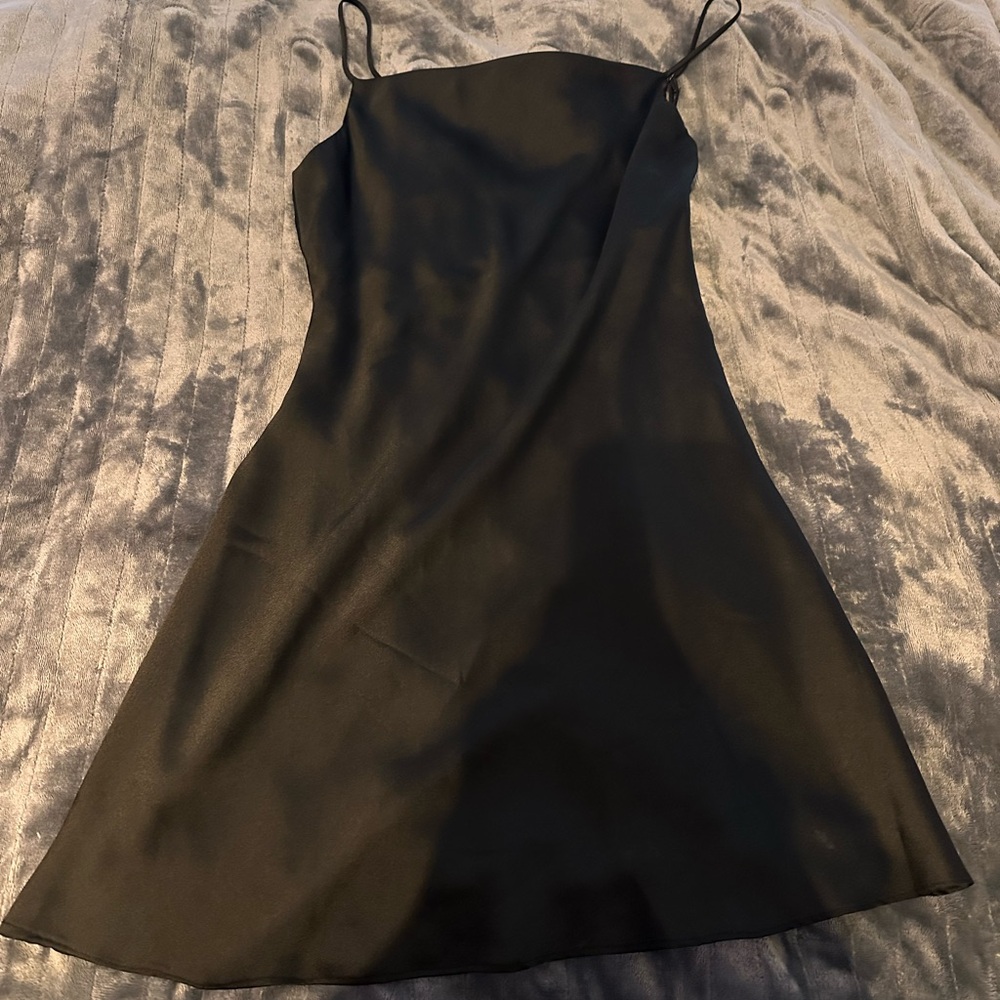 Black Mini Slip Dress with Spaghetti Straps